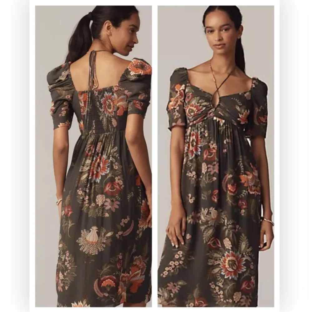 Farm Rio x Anthropologie Long-Sleeve Halter Midi Dress NWT $228
